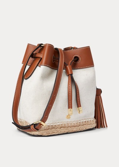 Bolsa Ralph Lauren Mujer Creme / Marrom - Canvas Mini Debby Drawstring - QYJTB4608